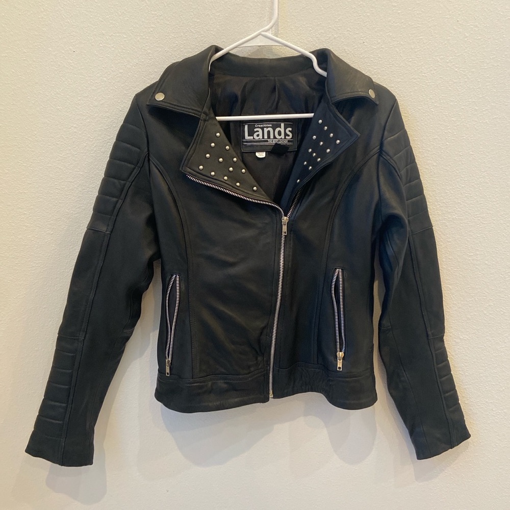 Black Studded 100% Real Leather Jacket